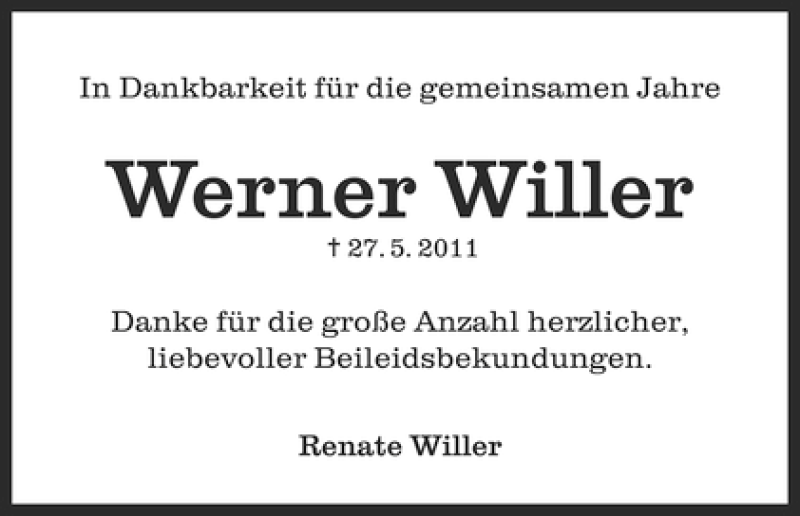 Traueranzeige von Werner Willer von WESER-KURIER