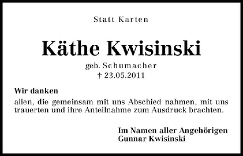 Traueranzeige von Käthe Kwisinski von WESER-KURIER