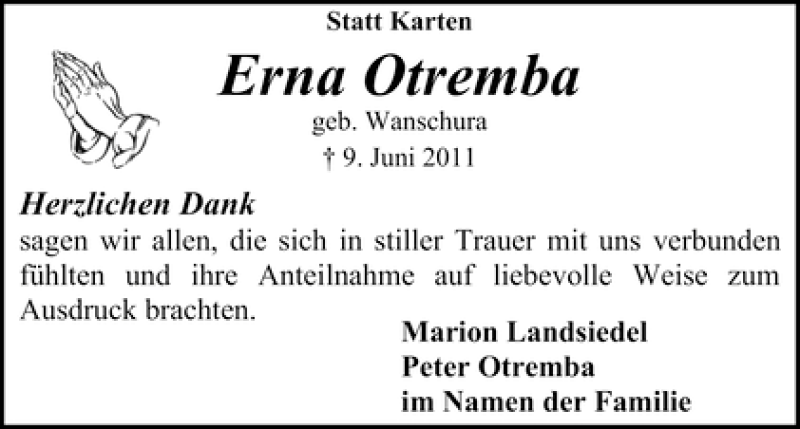 Traueranzeige von Erna Otremba von WESER-KURIER