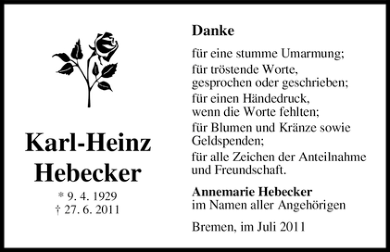 Traueranzeige von Karl-Heinz Hebecker von WESER-KURIER