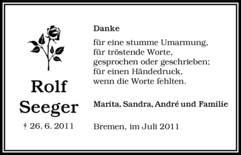 Traueranzeige von Rolf Seeger von WESER-KURIER