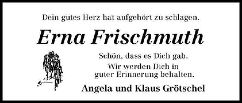 Traueranzeige von Erna Frischmuth von WESER-KURIER