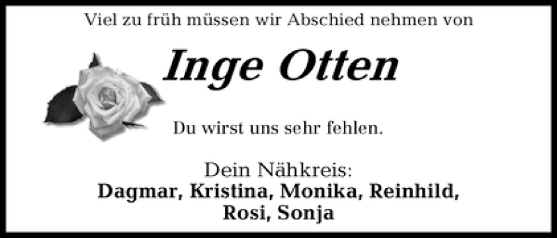Traueranzeige von Inge Otten von WESER-KURIER