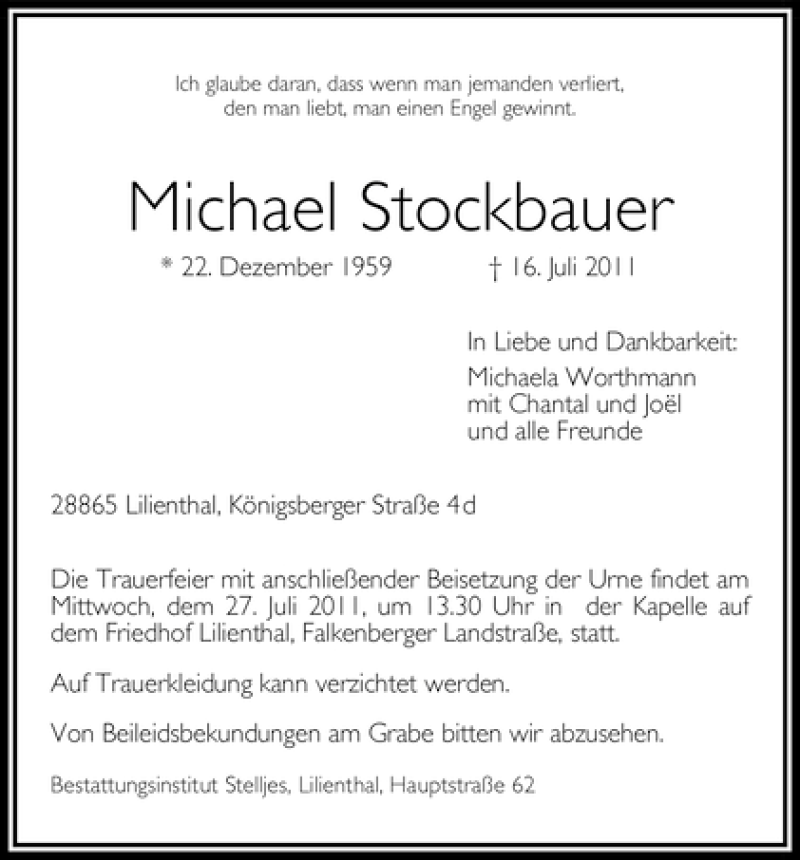 Traueranzeige von Michael Stockbauer von WESER-KURIER