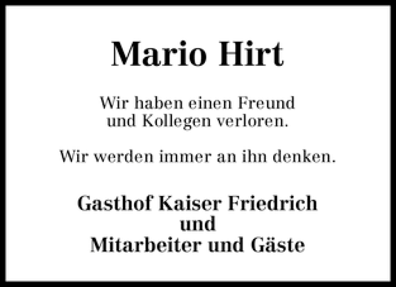 Traueranzeige von Mario Hirt von WESER-KURIER