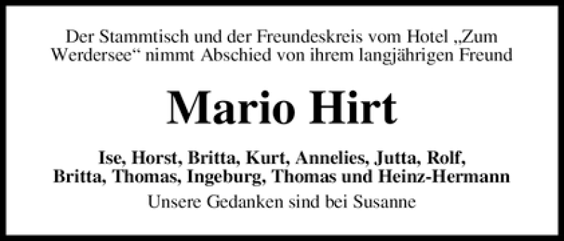 Traueranzeige von Mario Hirt von WESER-KURIER