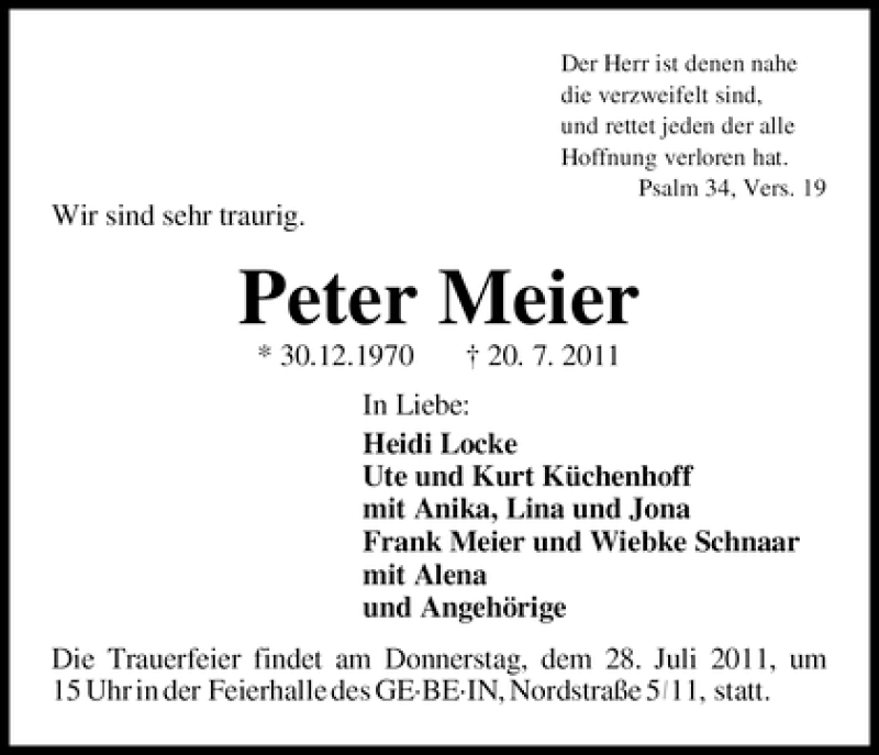 Traueranzeige von Peter Meier von WESER-KURIER
