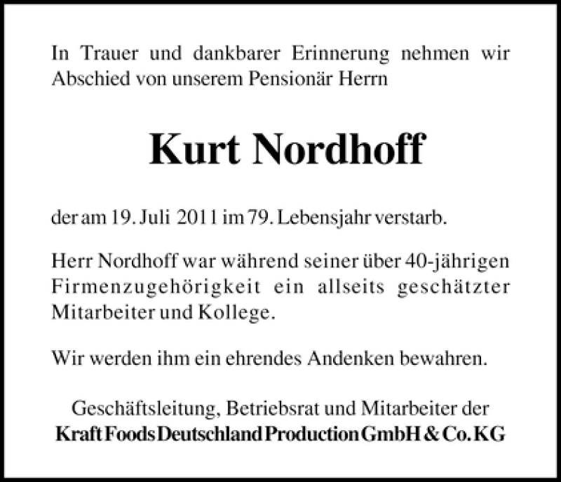 Traueranzeige von Kurt Nordhoff von WESER-KURIER