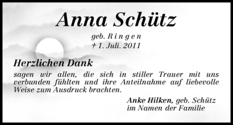 Traueranzeige von Anna Schütz von WESER-KURIER