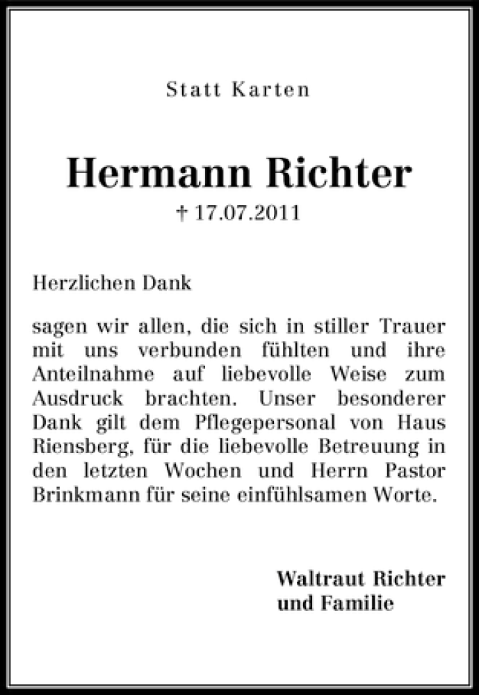 Traueranzeige von Hermann Richter von WESER-KURIER