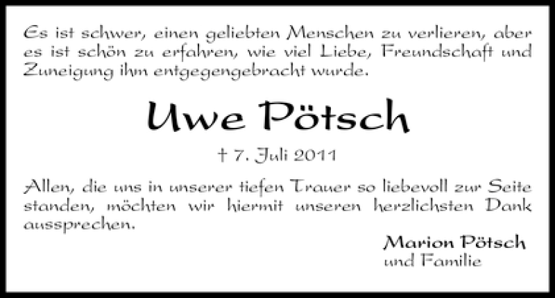 Traueranzeige von Uwe Pötsch von WESER-KURIER