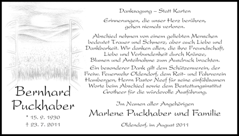 Traueranzeige von Bernhard Puckhaber von WESER-KURIER