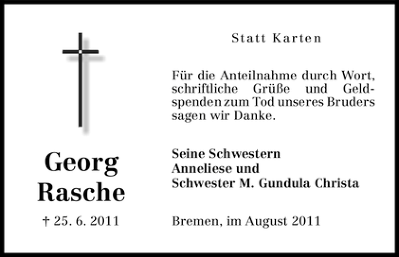 Traueranzeige von Georg Rasche von WESER-KURIER