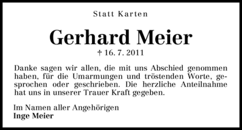 Traueranzeige von Gerhard Meier von WESER-KURIER