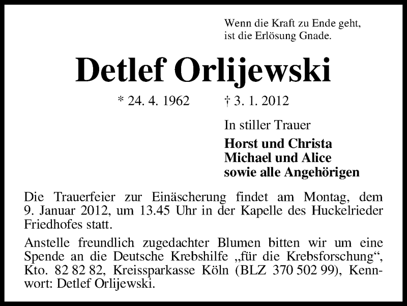 Traueranzeige von Detlef Orlijewski von WESER-KURIER