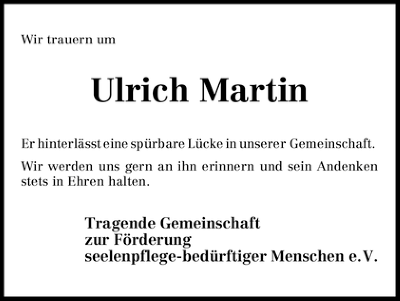 Traueranzeige von Ulrich Martin von WESER-KURIER