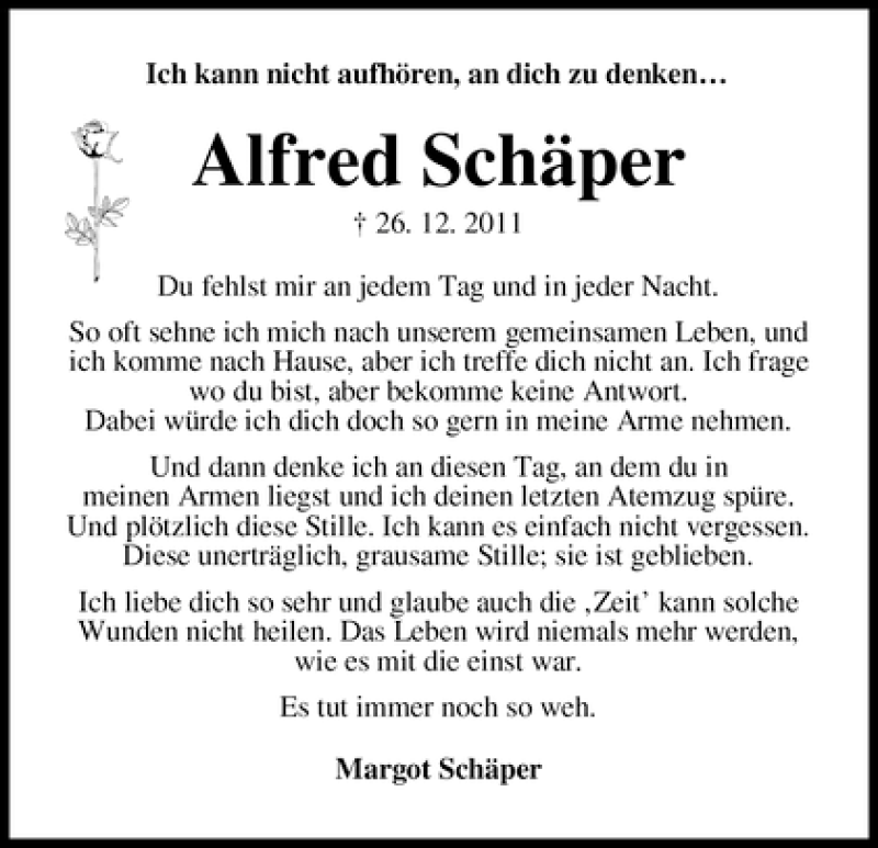 Traueranzeige von Alfred Schäper von WESER-KURIER