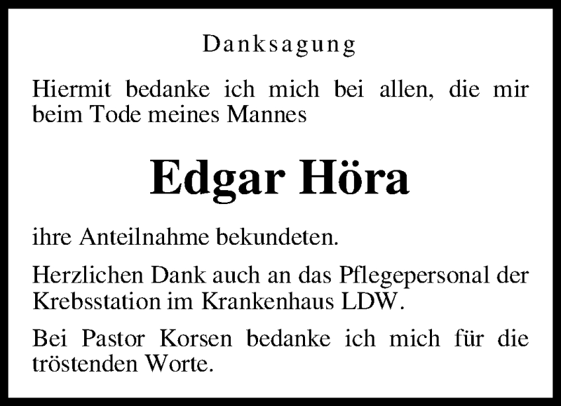 Traueranzeige von Edgar Höra von WESER-KURIER