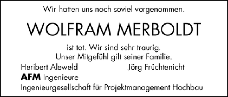 Traueranzeige von Wolfram Merboldt von WESER-KURIER