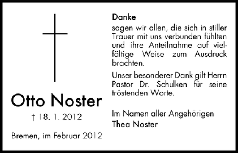 Traueranzeige von Otto Noster von WESER-KURIER