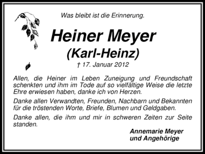 Traueranzeige von Heiner Meyer von WESER-KURIER