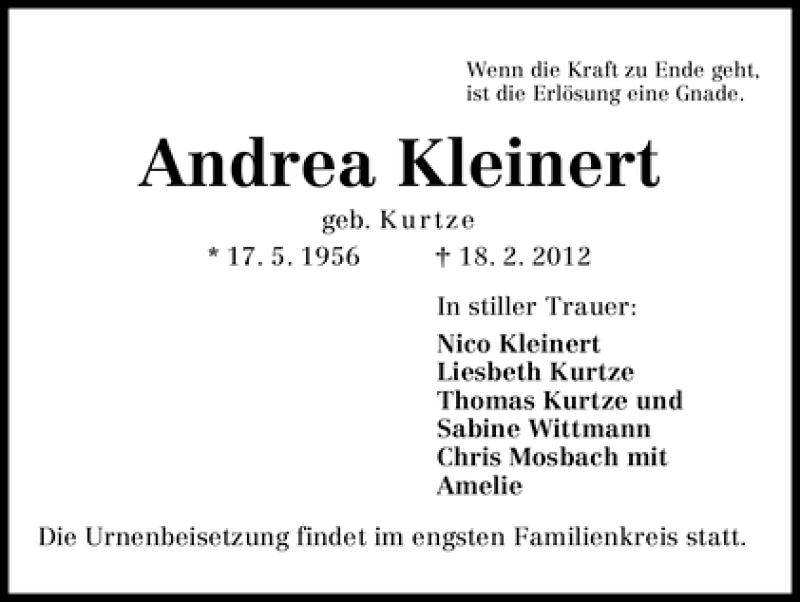 Traueranzeige von Andrea Kleinert von WESER-KURIER