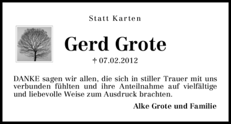 Traueranzeige von Gerd Grote von WESER-KURIER