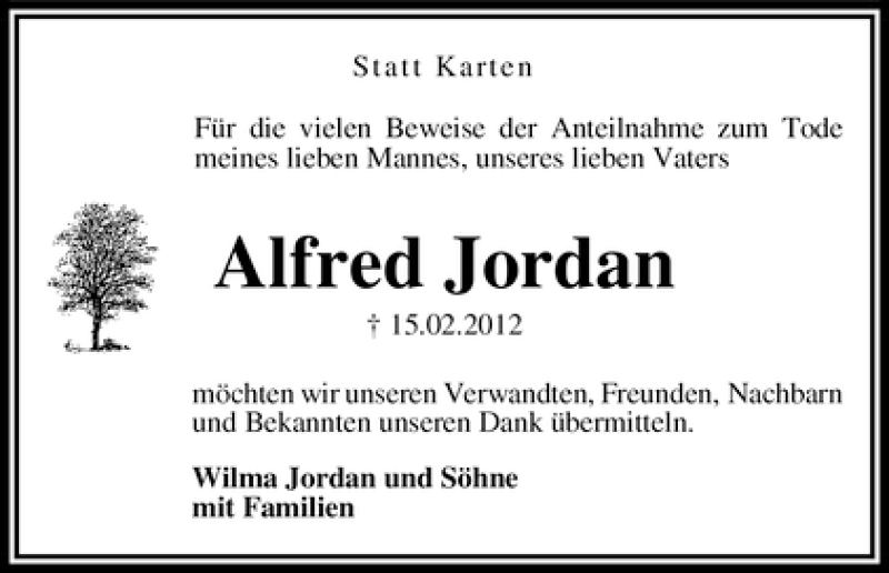 Traueranzeige von Alfred Jordan von WESER-KURIER