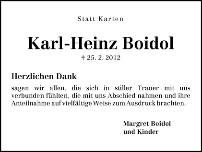 Traueranzeige von Karl-Heinz Boidol von WESER-KURIER