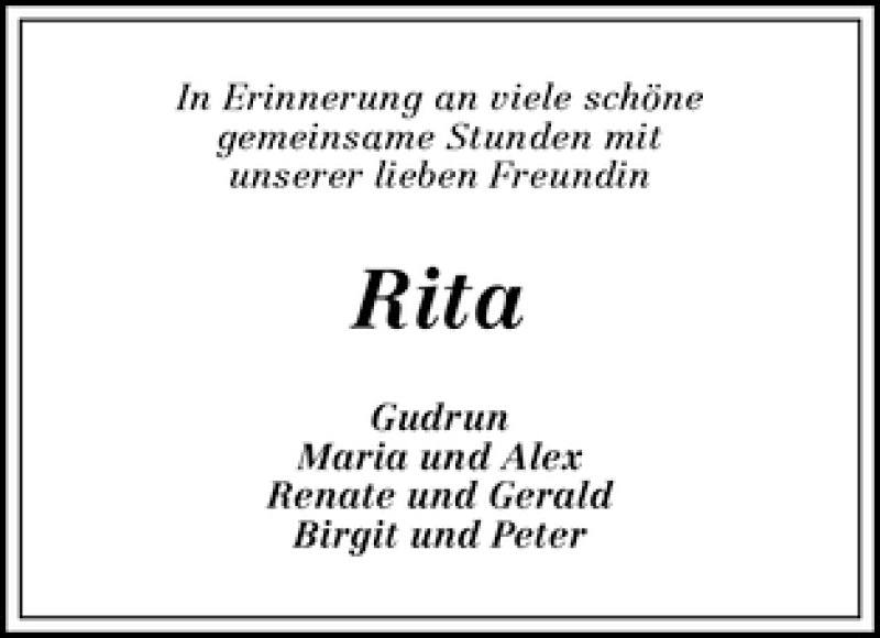 Traueranzeige von Rita Nürnberg von WESER-KURIER