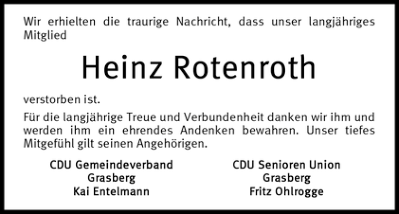 Traueranzeige von Heinz Rotenroth von WESER-KURIER
