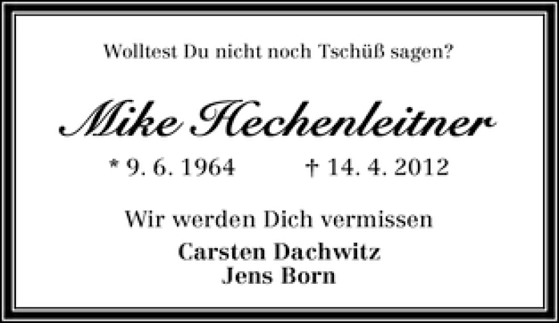Traueranzeige von Mike Hechenleitner von WESER-KURIER