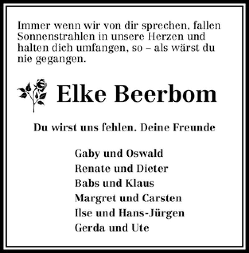 Traueranzeige von Elke Beerbom von WESER-KURIER