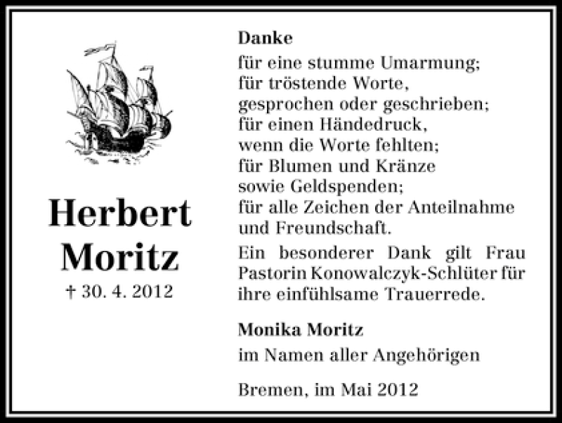 Traueranzeige von Herbert Moritz von WESER-KURIER