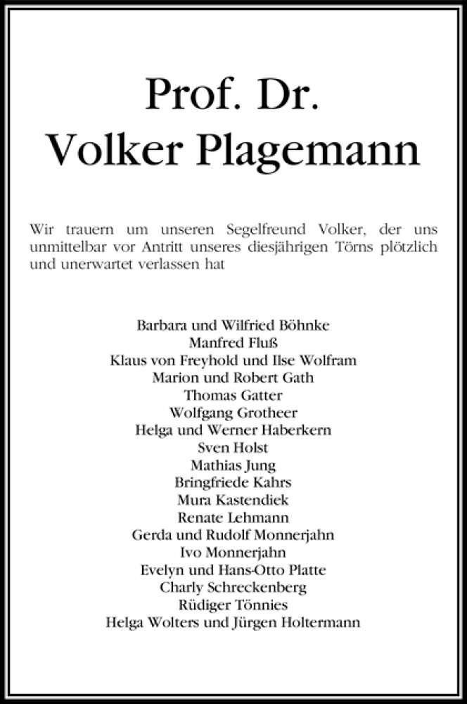 Traueranzeige von Volker Plagemann von WESER-KURIER