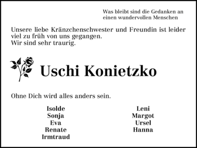 Traueranzeige von Uschi Konietzko von WESER-KURIER