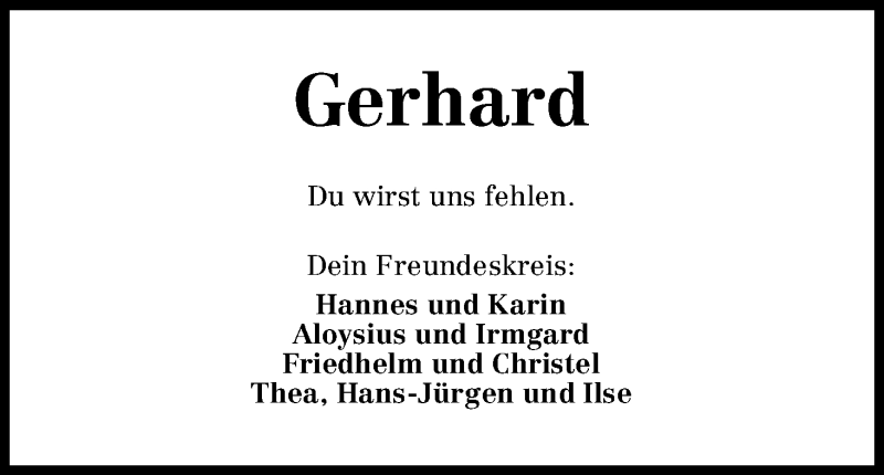 Traueranzeige von Gerhard Precht von WESER-KURIER