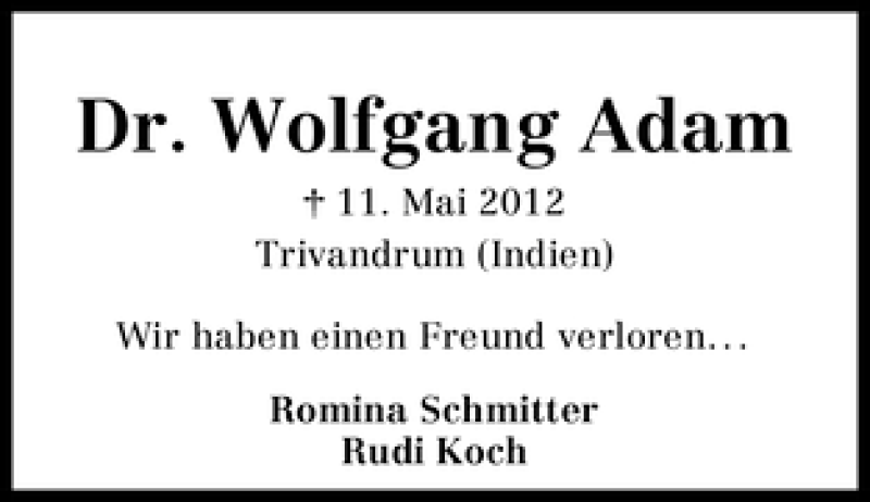 Traueranzeige von Wolfgang Adam von WESER-KURIER