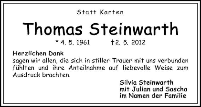 Traueranzeige von Thomas Steinwarth von WESER-KURIER