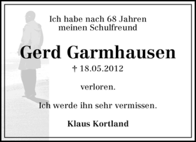 Traueranzeige von Gerd Garmhausen von WESER-KURIER