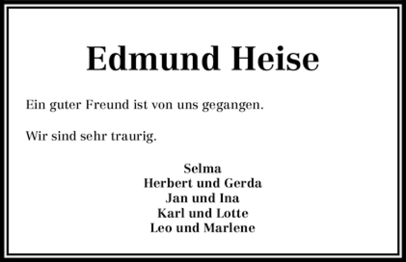 Traueranzeige von Edmund Heise von WESER-KURIER