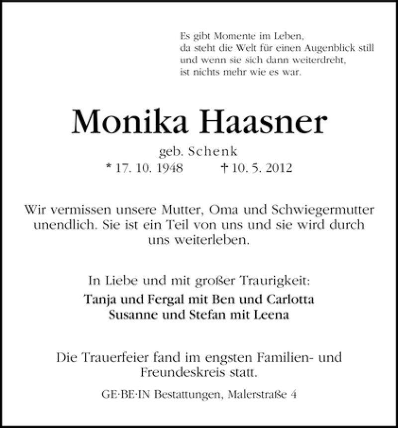 Traueranzeige von Monika Haasner von WESER-KURIER