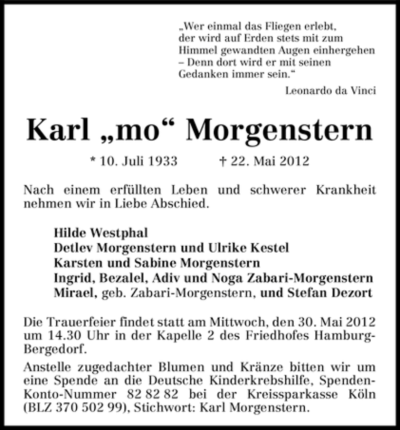 Traueranzeige von Karl Morgenstern von WESER-KURIER