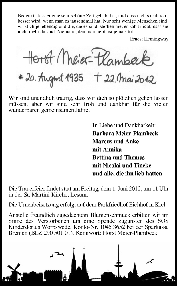 Traueranzeige von Horst Meier von WESER-KURIER