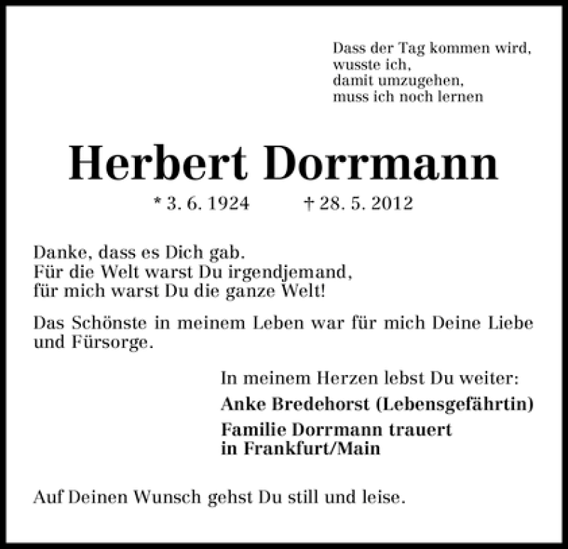 Traueranzeige von Herbert Dorrmann von WESER-KURIER