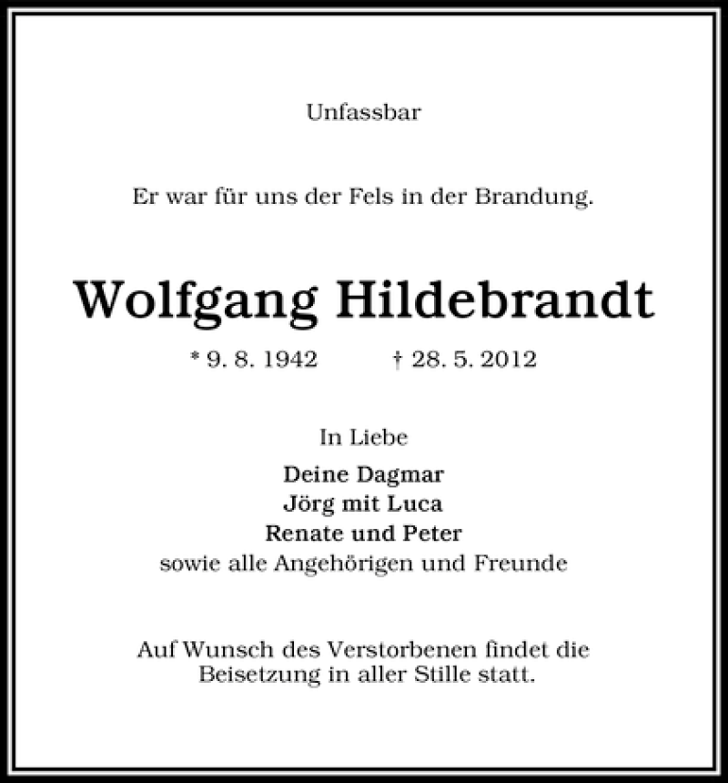 Traueranzeige von Wolfgang Hildebrandt von WESER-KURIER