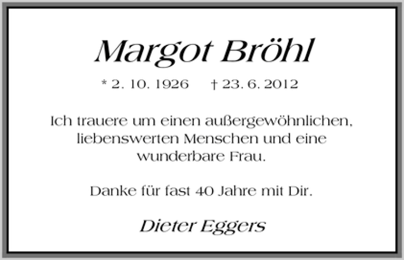 Traueranzeige von Margot Bröhl von WESER-KURIER