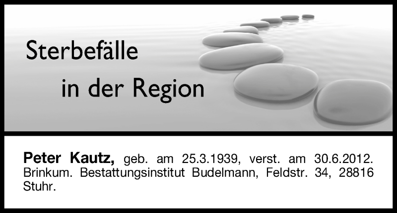 Traueranzeige von Peter Kautz von WESER-KURIER