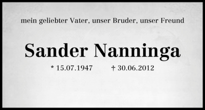 Traueranzeige von Sander Nanninga von WESER-KURIER