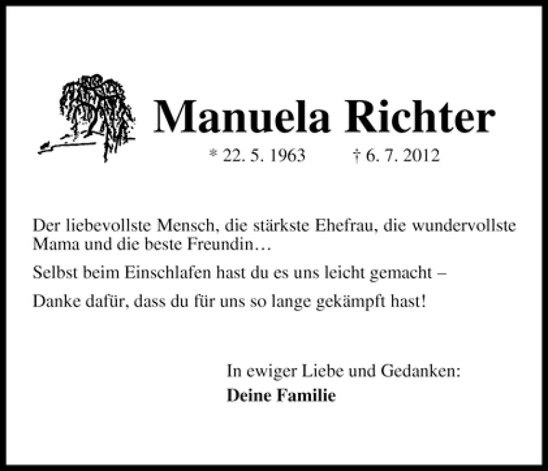 Traueranzeige von Manuela Richter von WESER-KURIER